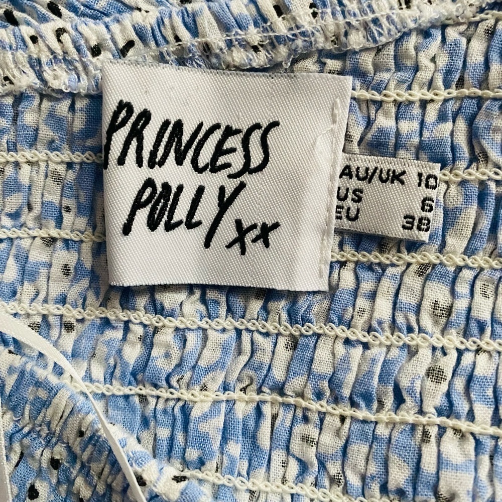 Princess Polly Elza Blue & White Floral Shirred One Shoulder Mini Dress Size 6 - Picture 9 of 10